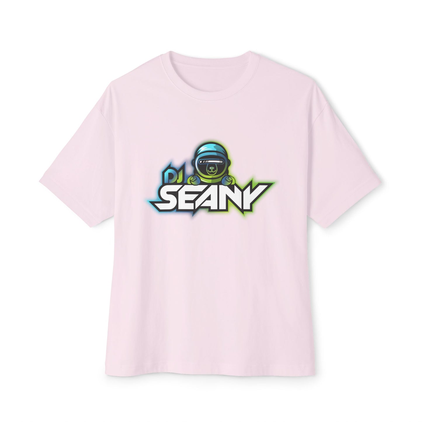 DJ Seany Green/Blue Logo Fan Tee with Space Bear Unisex Oversized Boxy Tee