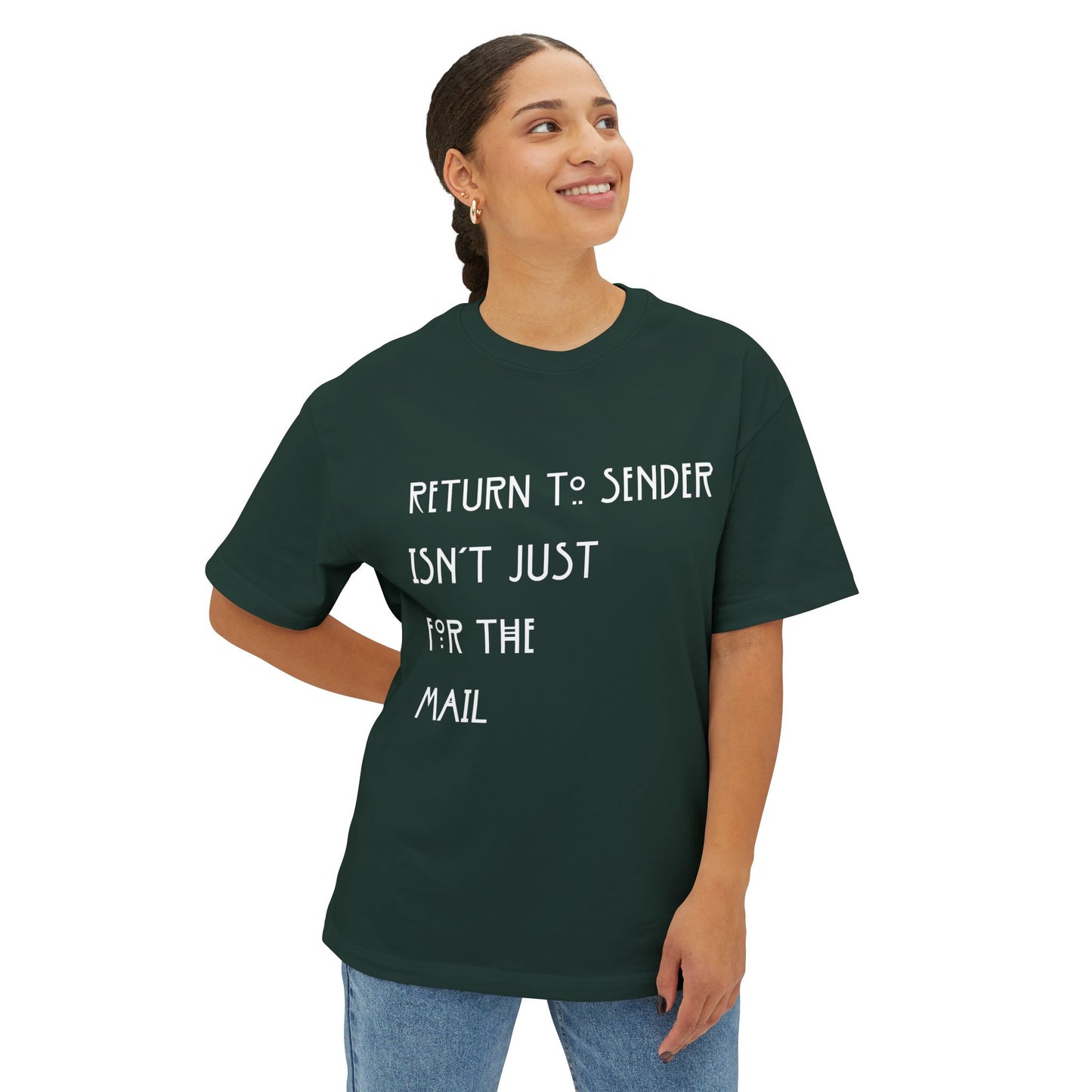 Return to Sender White Letters Unisex Oversized Boxy Tee