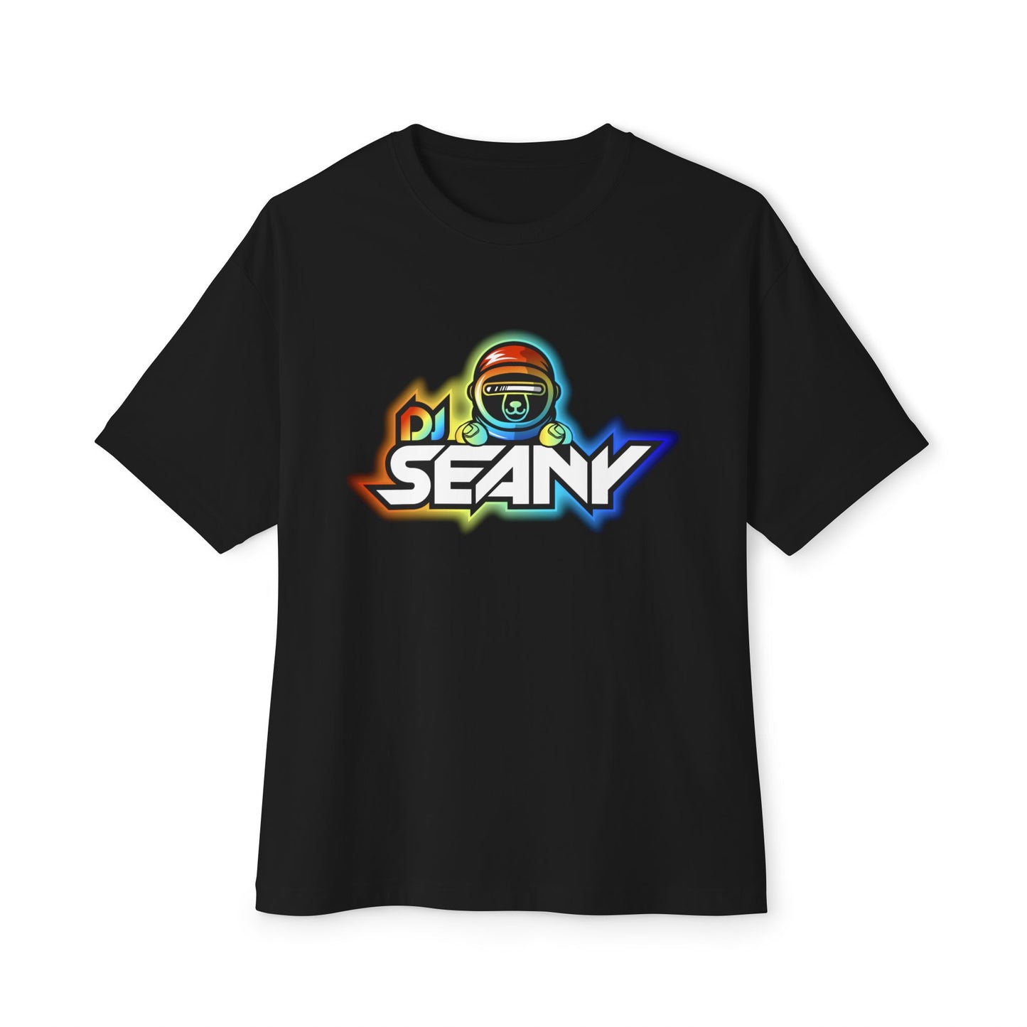 DJ Seany Pride Rainbow Logo Fan Tee with Space Bear Unisex Oversized Boxy Tee
