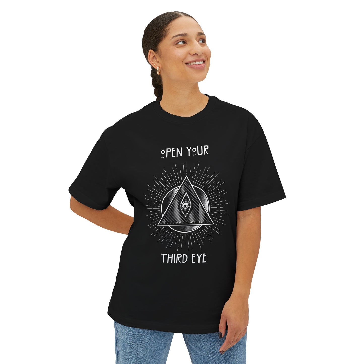 Open Your Third Eye Version 2 White Letters Unisex Oversized Boxy Tee