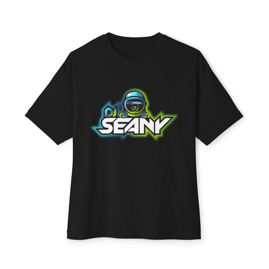 DJ Seany Green/Blue Logo Fan Tee with Space Bear Unisex Oversized Boxy Tee