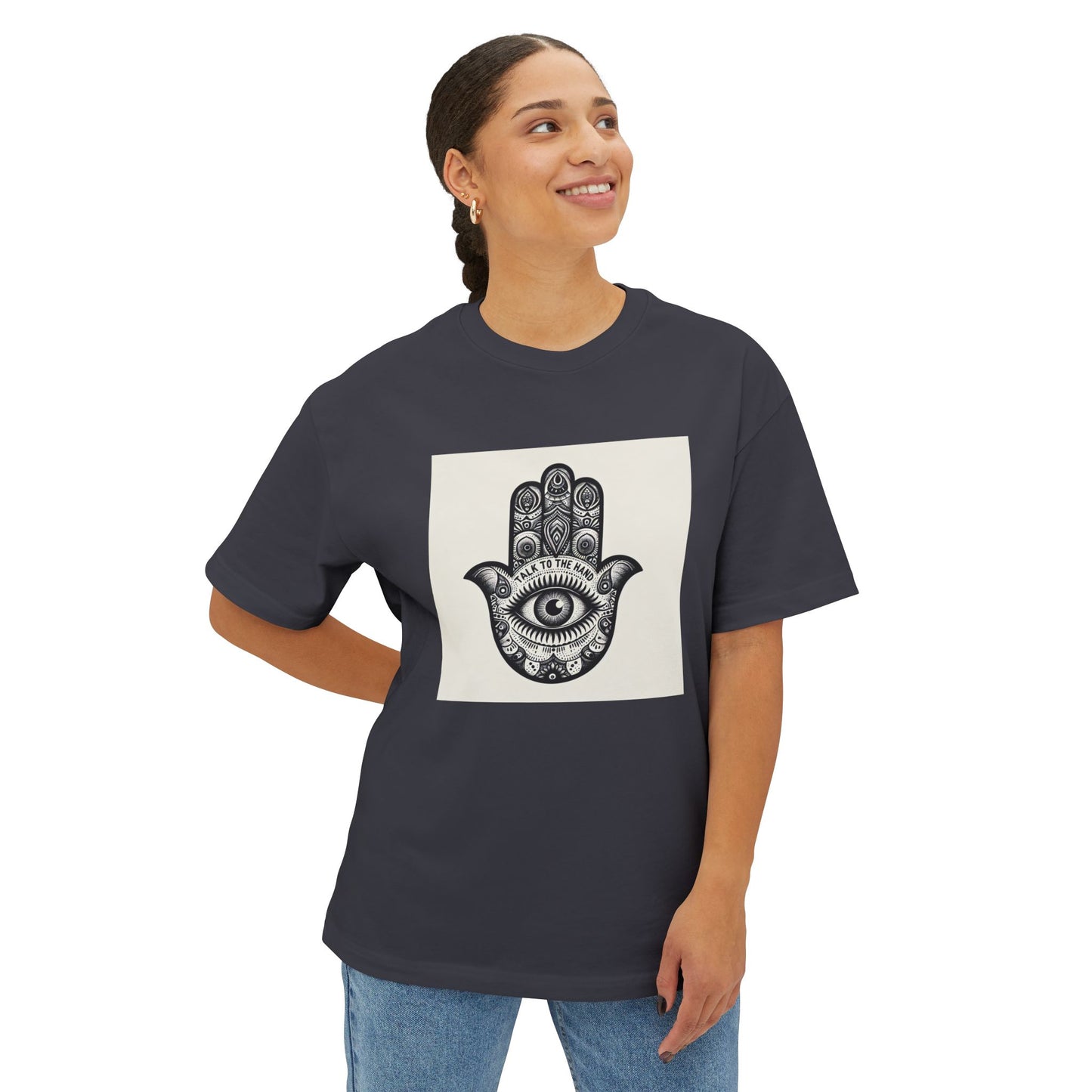 Talk to the Hamsa version 2 Unisex Oversized Boxy Tee
