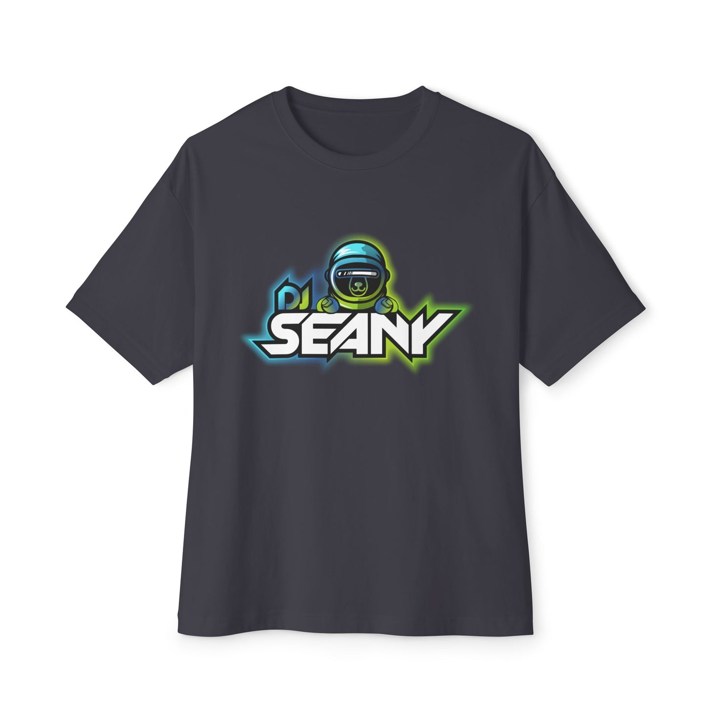 DJ Seany Green/Blue Logo Fan Tee with Space Bear Unisex Oversized Boxy Tee
