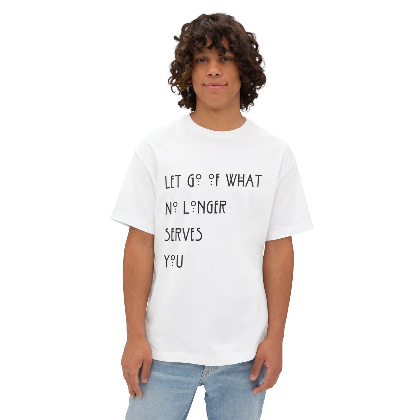 Let Go of What No Longer Serves You Black Letters Unisex Oversized Boxy Tee