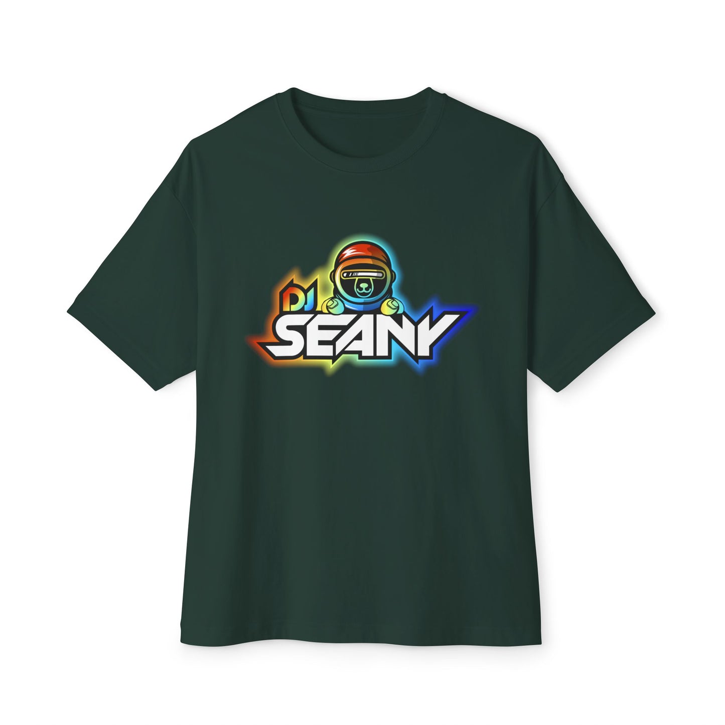 DJ Seany Pride Rainbow Logo Fan Tee with Space Bear Unisex Oversized Boxy Tee