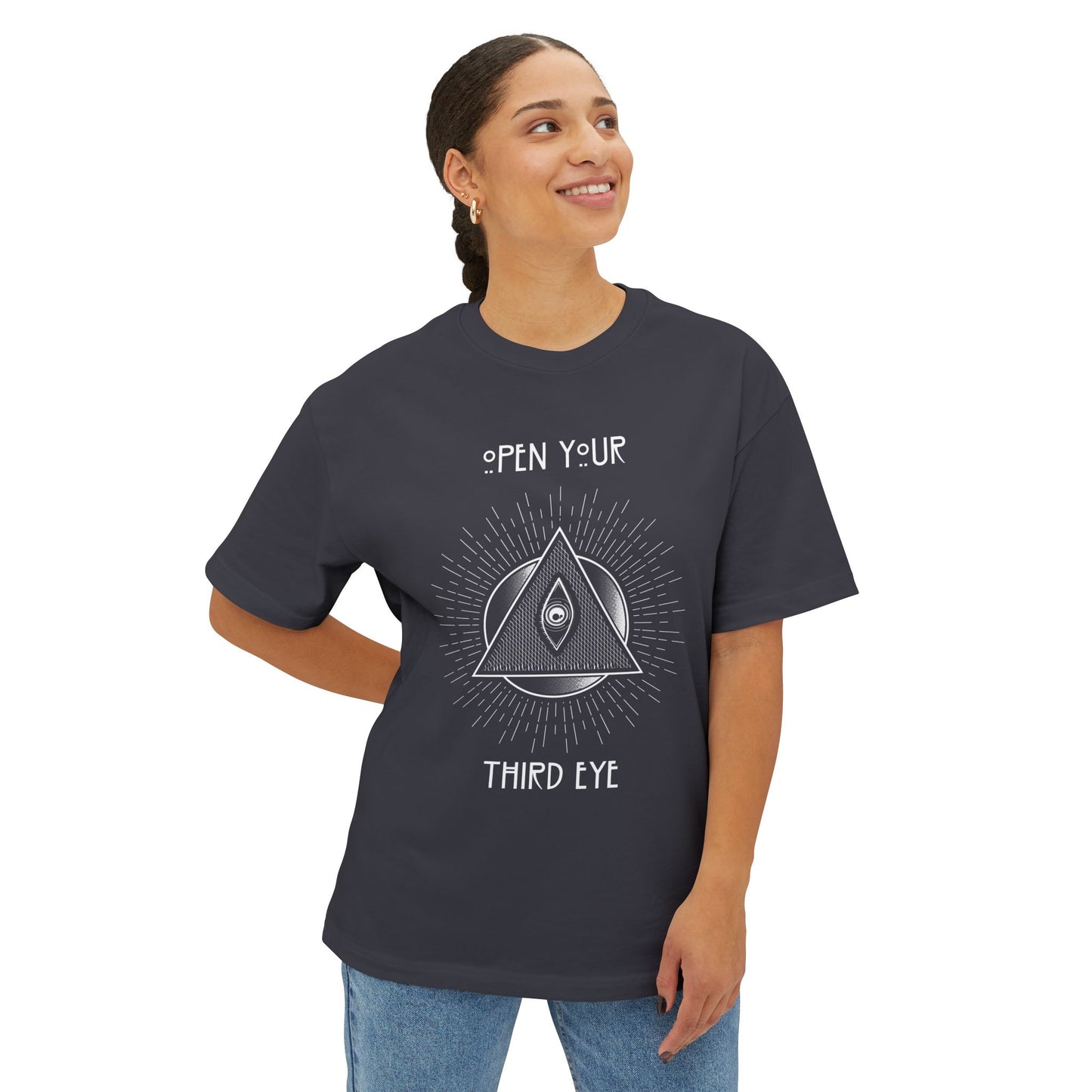 Open Your Third Eye Version 2 White Letters Unisex Oversized Boxy Tee