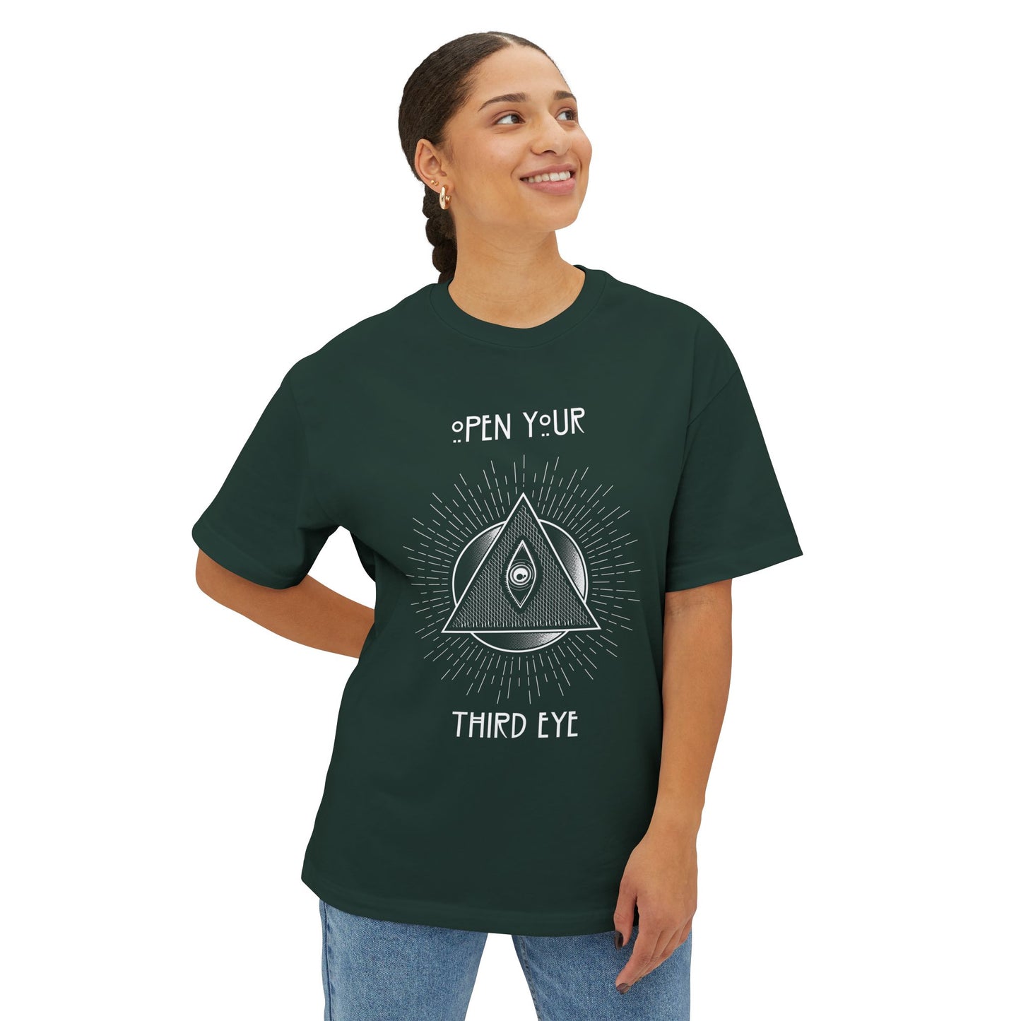 Open Your Third Eye Version 2 White Letters Unisex Oversized Boxy Tee