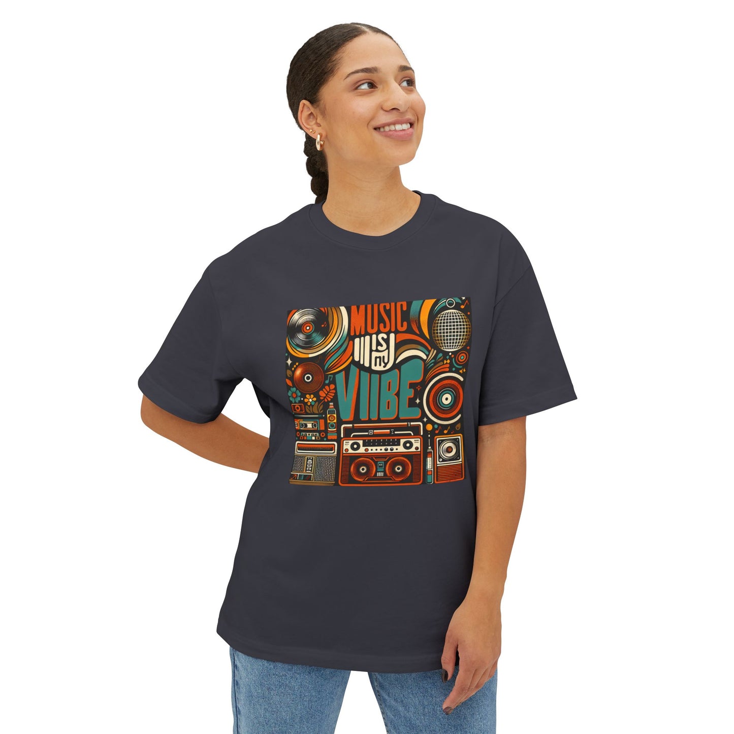 Music is My Vibe Design 2 Unisex Oversized Boxy Tee