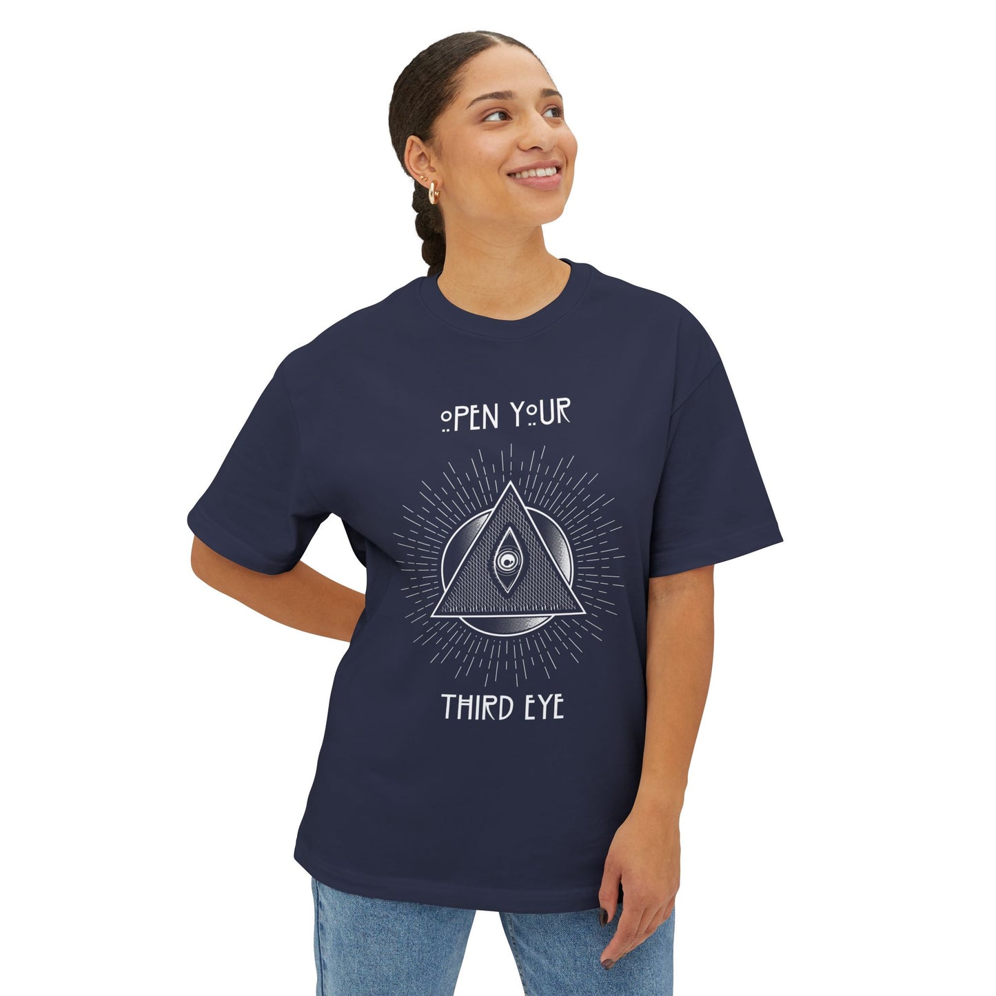 Open Your Third Eye Version 2 White Letters Unisex Oversized Boxy Tee