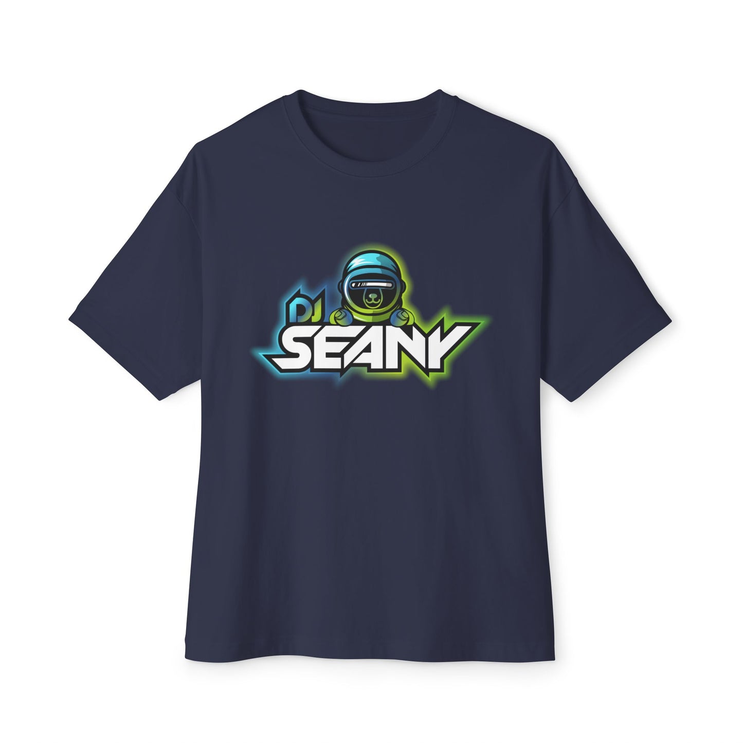 DJ Seany Green/Blue Logo Fan Tee with Space Bear Unisex Oversized Boxy Tee