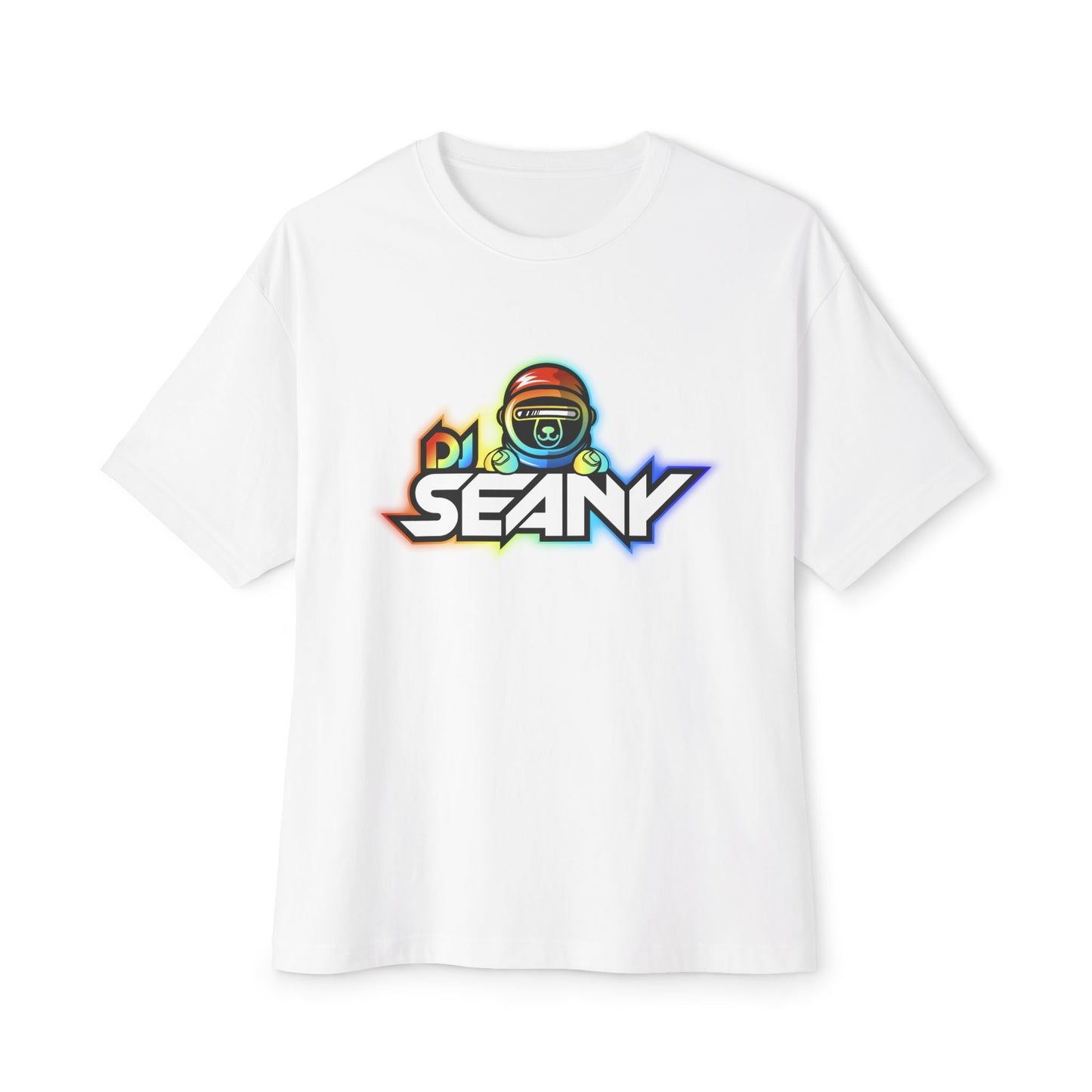 DJ Seany Pride Rainbow Logo Fan Tee with Space Bear Unisex Oversized Boxy Tee