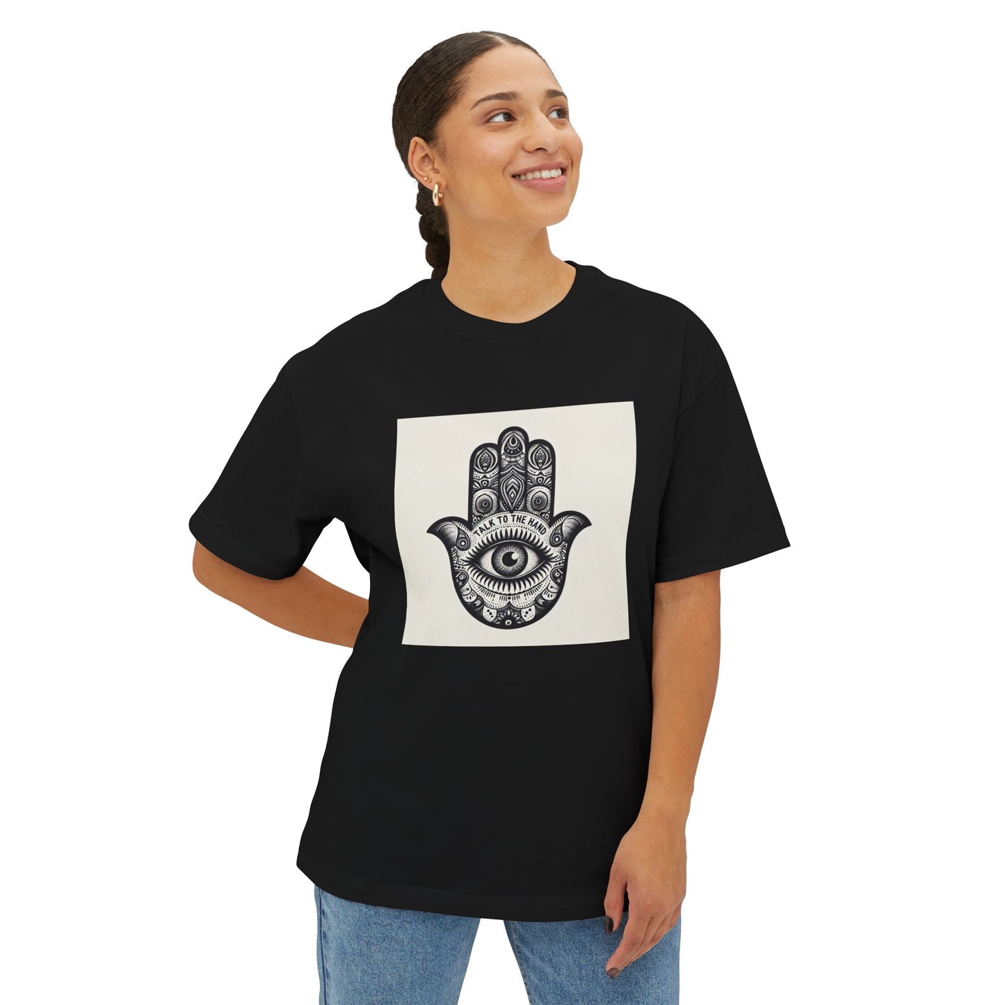 Talk to the Hamsa version 2 Unisex Oversized Boxy Tee